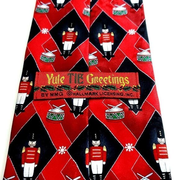 Yule Tie Greetings Hallmark Nutcracker Jacquard Print Red Black Wide Silk Tie‎ - Picture 4 of 7